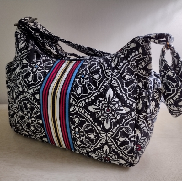 SOLD-Vera Bradley Barcelona Fall 2010 Lisa B Bag Opera Wallet BlackWhite Stripes - Picture 4 of 16